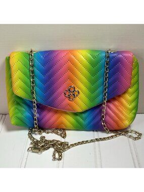Rainbow Quilted Crossbody Purse Chevron Bag Gold Chain Strap Flap Clutch Pride